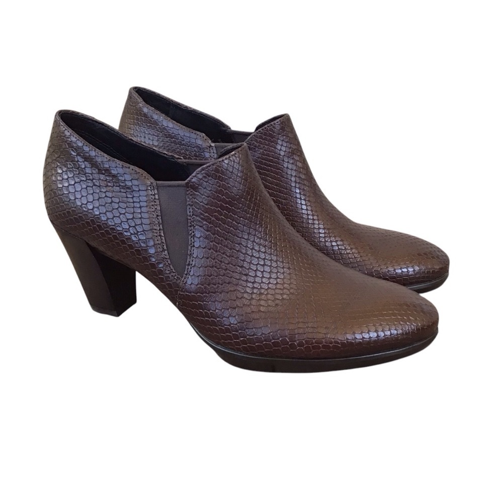 Ecco Shape 55 Plateau Stack Bootie Platform Brown Pump Size 39